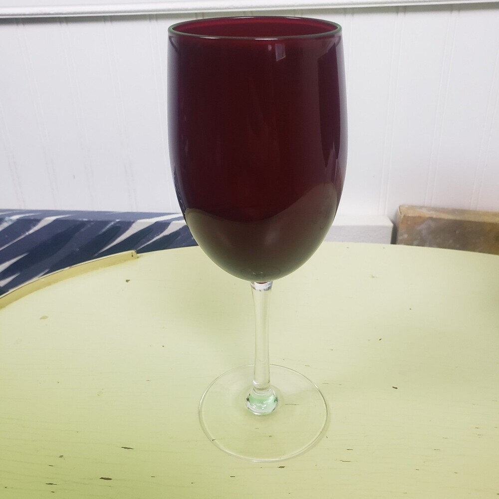 Vintage Large Deep Ruby Red Goblet Wine Glass
